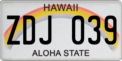 HI license plate ZDJ039