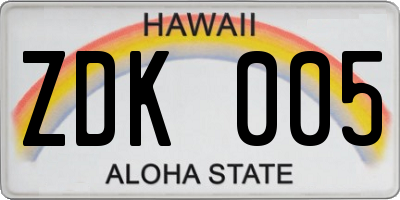 HI license plate ZDK005