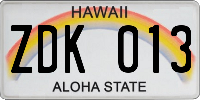 HI license plate ZDK013