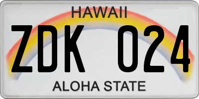 HI license plate ZDK024