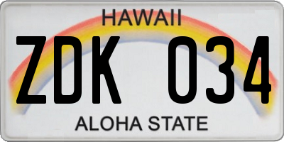 HI license plate ZDK034
