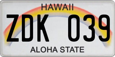 HI license plate ZDK039