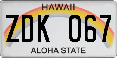 HI license plate ZDK067