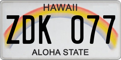 HI license plate ZDK077