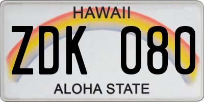 HI license plate ZDK080