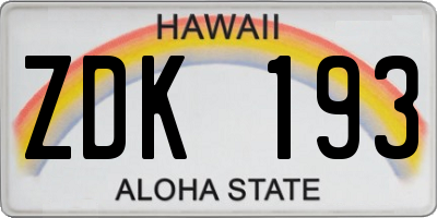 HI license plate ZDK193