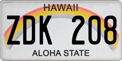HI license plate ZDK208
