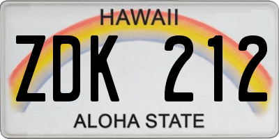 HI license plate ZDK212