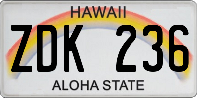 HI license plate ZDK236