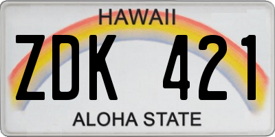 HI license plate ZDK421