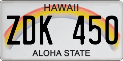 HI license plate ZDK450