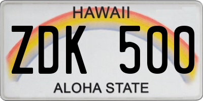 HI license plate ZDK500