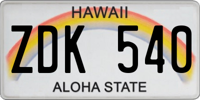 HI license plate ZDK540