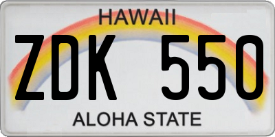HI license plate ZDK550