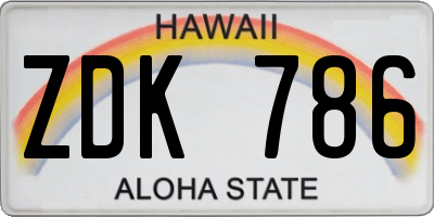 HI license plate ZDK786
