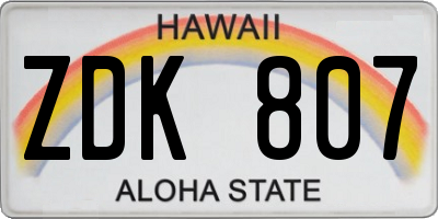 HI license plate ZDK807