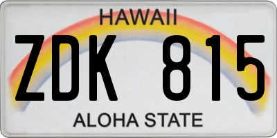 HI license plate ZDK815