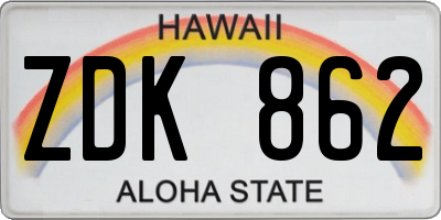 HI license plate ZDK862