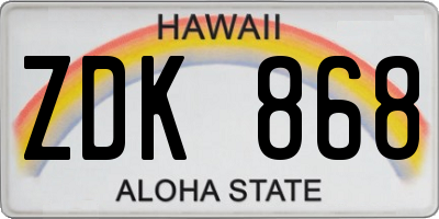 HI license plate ZDK868