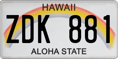 HI license plate ZDK881