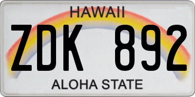 HI license plate ZDK892