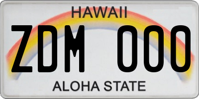 HI license plate ZDM000