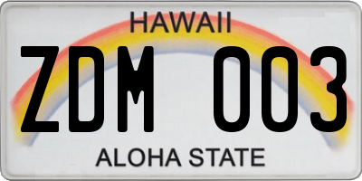 HI license plate ZDM003