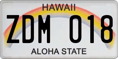 HI license plate ZDM018