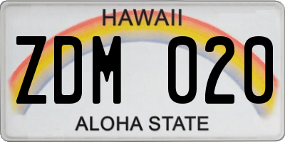 HI license plate ZDM020