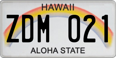 HI license plate ZDM021