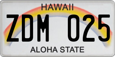 HI license plate ZDM025