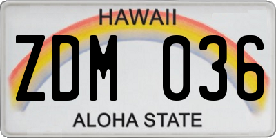HI license plate ZDM036