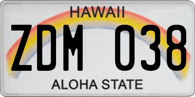 HI license plate ZDM038
