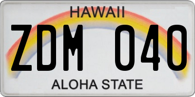 HI license plate ZDM040