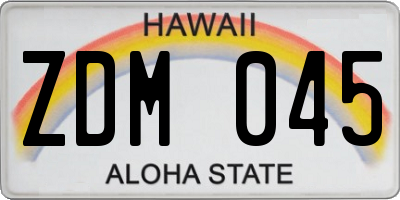 HI license plate ZDM045