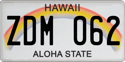 HI license plate ZDM062