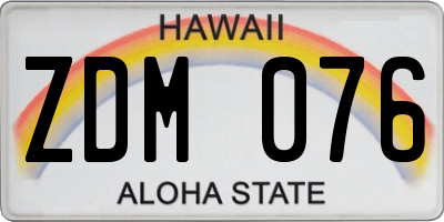 HI license plate ZDM076