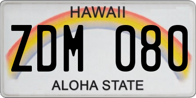 HI license plate ZDM080