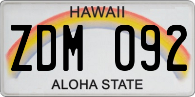 HI license plate ZDM092