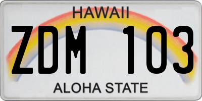 HI license plate ZDM103
