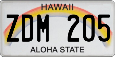 HI license plate ZDM205