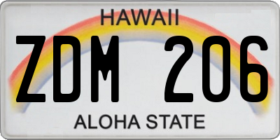 HI license plate ZDM206