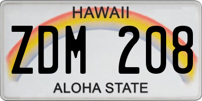 HI license plate ZDM208