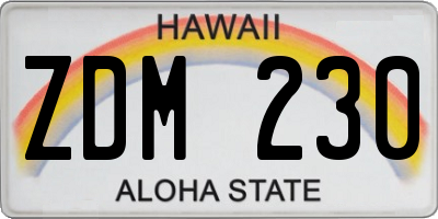 HI license plate ZDM230