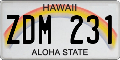 HI license plate ZDM231