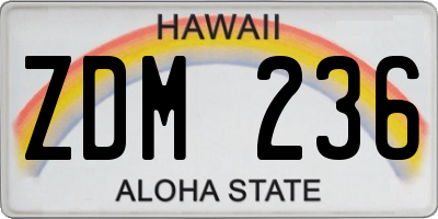 HI license plate ZDM236