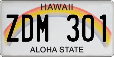 HI license plate ZDM301