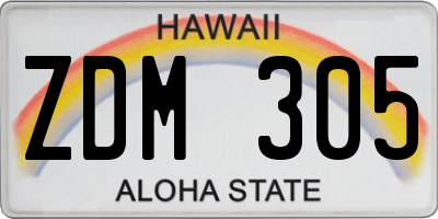 HI license plate ZDM305