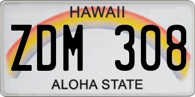 HI license plate ZDM308