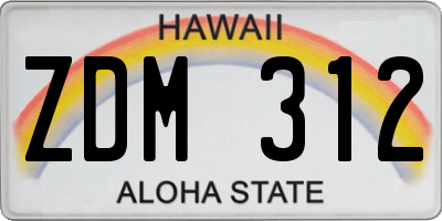 HI license plate ZDM312